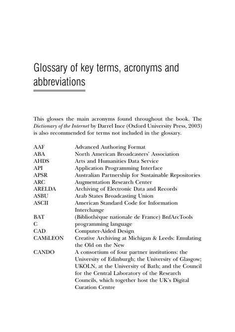 Glossary and Acronyms .